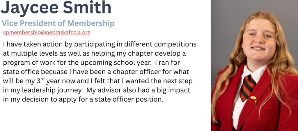 Jaycee Smith Nebraska FCCLA State Officer picture