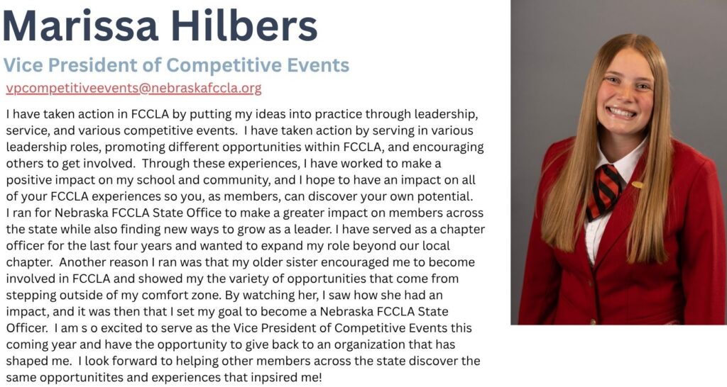 Marissa Hilbers Nebraska FCCLA State Officer picture