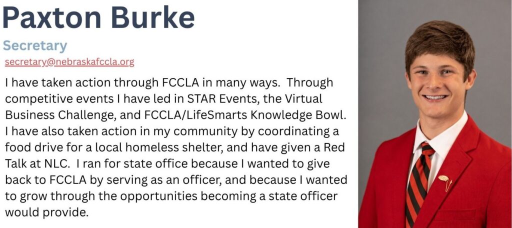 Paxton Burke Nebraska FCCLA State Officer picture