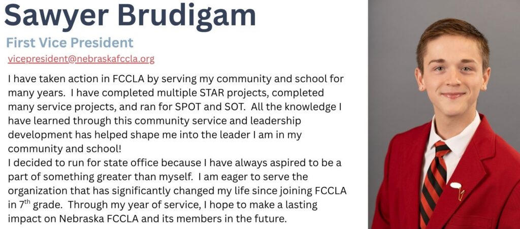 Sawyer Brudigam Nebraska FCCLA State Officer picture